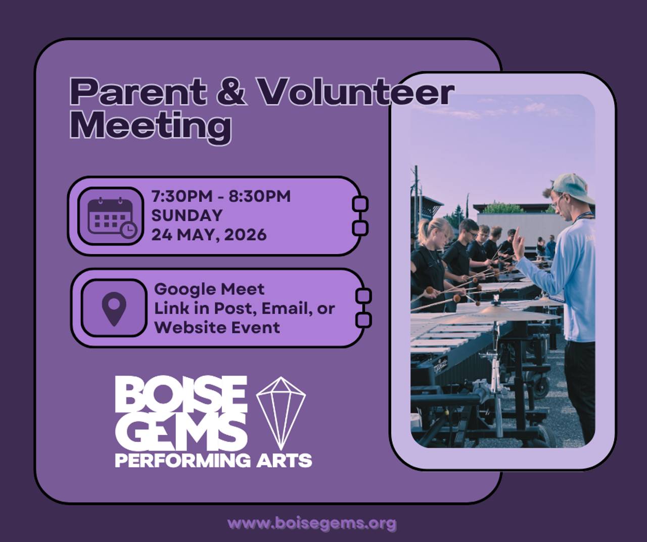 Cover for boise gems event, Parent & Volunteer Meeting
